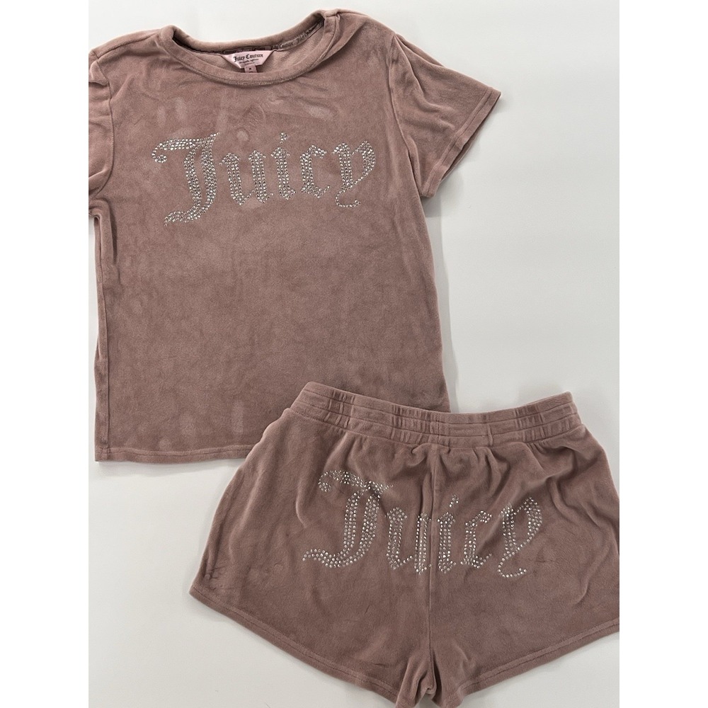 JUICY COUTURE Short Sleeve Tee And Shorts Pajama Set Velvet Rose Medium Soft